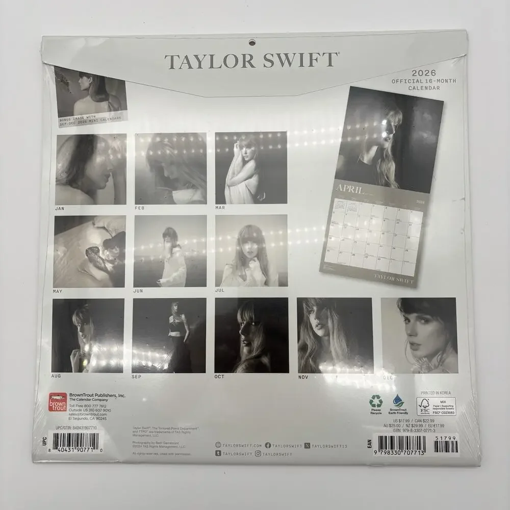 Taylor Swift Official 2026 12 x 12 (Hanging Monthly Square Wall Calendar Sealed